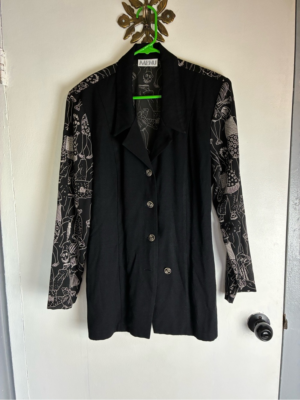 MENU Black Blazer with Printed Contrast Sleeves